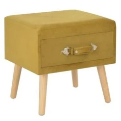 Table De Chevet Velours Jaune Et Pieds Pin Massif Twilly
