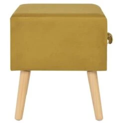 Table De Chevet Velours Jaune Et Pieds Pin Massif Twilly -Vente De Chambre table de chevet velours jaune et pieds pin massif 3666722544702 410396