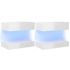 Tables De Chevet 2 Pcs Blanc Brillant 60x35 Cm
