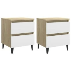 Tables De Chevet 2 Pcs Blanc Et Chêne Sonoma 40x35x50 Cm