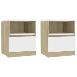 Tables De Chevet 2 Pcs Blanc Et Chêne Sonoma 40x40x50 Cm