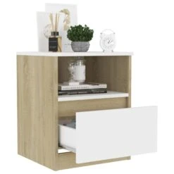 Tables De Chevet 2 Pcs Blanc Et Chêne Sonoma 40x40x50 Cm -Vente De Chambre tables de chevet 2 pcs blanc et chene sonoma 40x40x50 cm 3666722320078 986057