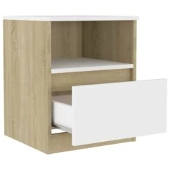 Tables De Chevet 2 Pcs Blanc Et Chêne Sonoma 40x40x50 Cm -Vente De Chambre tables de chevet 2 pcs blanc et chene sonoma 40x40x50 cm 3666722320078 986061