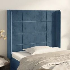 Tête De Lit Avec Oreilles Bleu Foncé 83x16x118/128 Cm Velours