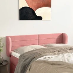 Tête De Lit Avec Oreilles Rose 147x23x78/88 Cm Velours
