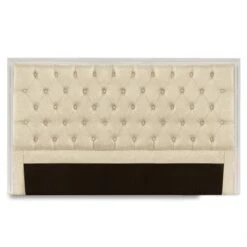 Tête De Lit Bois Blanc Et Tissu Beige Lorna 180 Cm