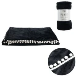 THE HOME DECO FACTORY Plaid A Pompons Bicolore Flanelle M6 - Noir -Vente De Chambre the home deco factory plaid a pompons bicolore flanelle m6 noir 3664944056072 426391